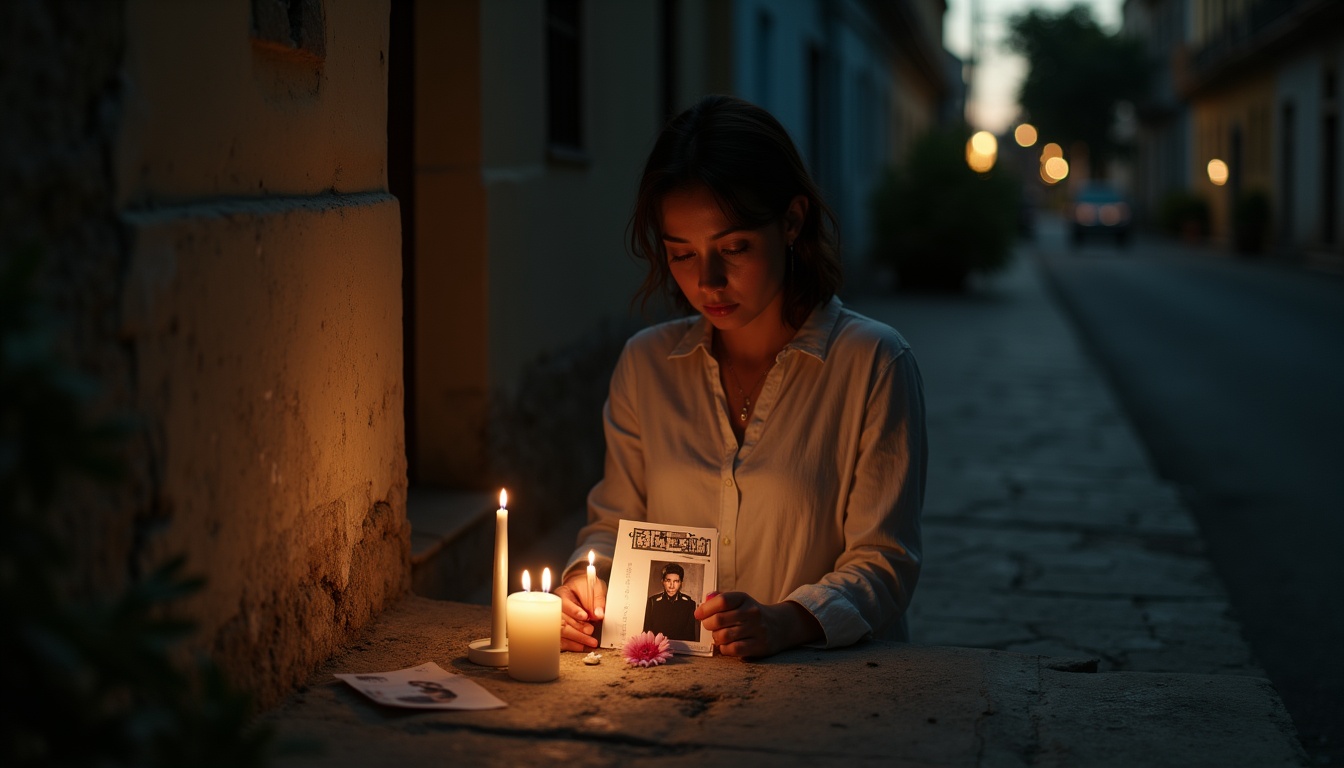 Escena fotorealista del contexto íntimo del caso en Colombia, con señales de un conflicto y Hermanos.