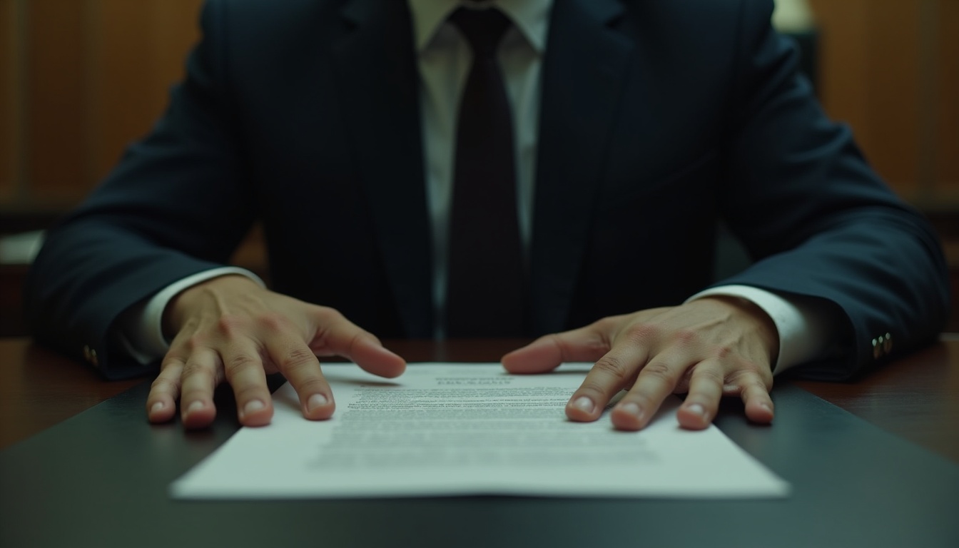 Escena fotorealista de investigación y consecuencias del caso en Colombia, con pistas ligadas a un conflicto.