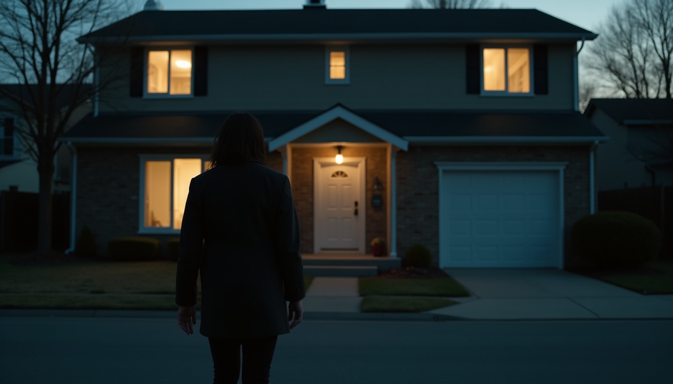 Escena fotorealista del contexto íntimo del caso en Estados Unidos, con señales de Dinero, Obsesión y Exparejas, Esposos.