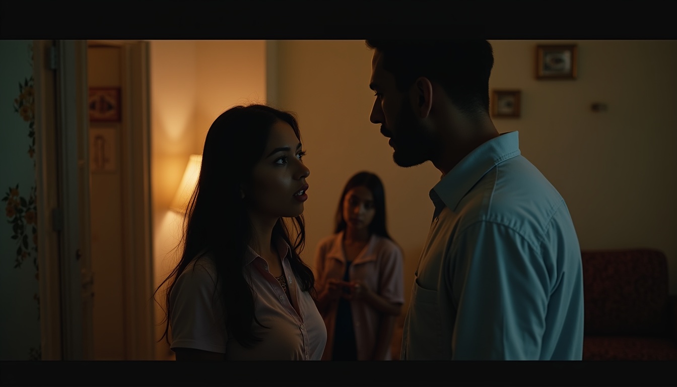 Escena fotorealista del contexto íntimo del caso en República Dominicana, con señales de Poder y Hermanos.