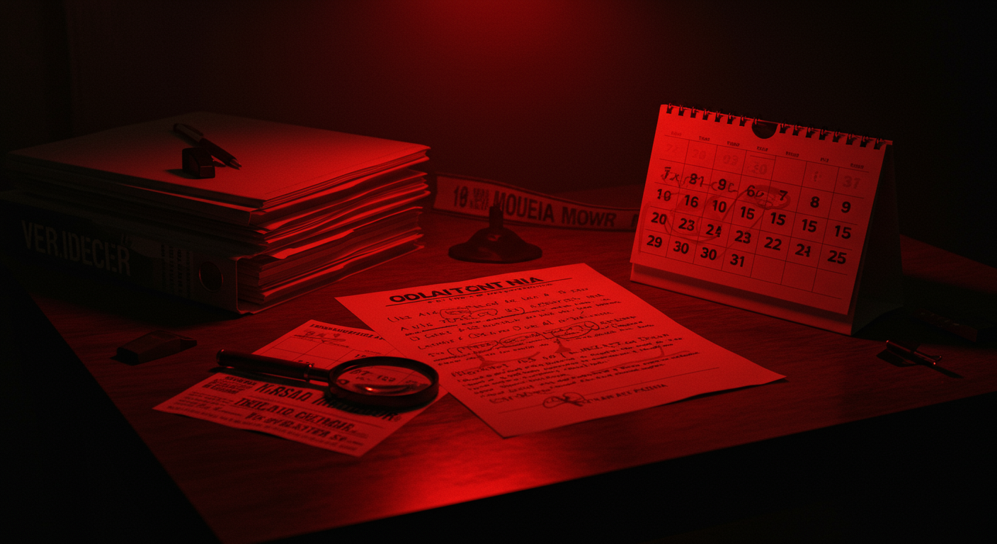 Ilustración noir sobre la investigación y consecuencias del caso en Argentina, con señales de Poder.