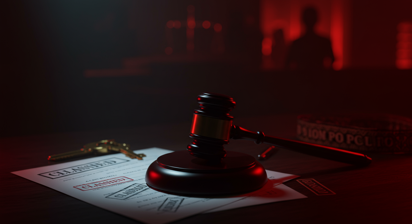 Ilustración noir sobre la investigación y consecuencias del caso en España, con señales de Control, Poder.