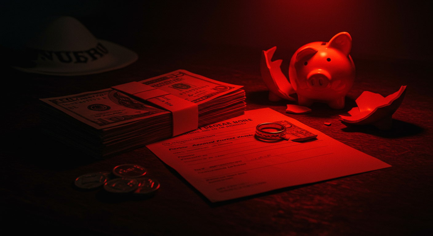 Escena editorial relacionada con el detonante del caso: Abandono, Dinero, en un contexto de Amigos cercanos.