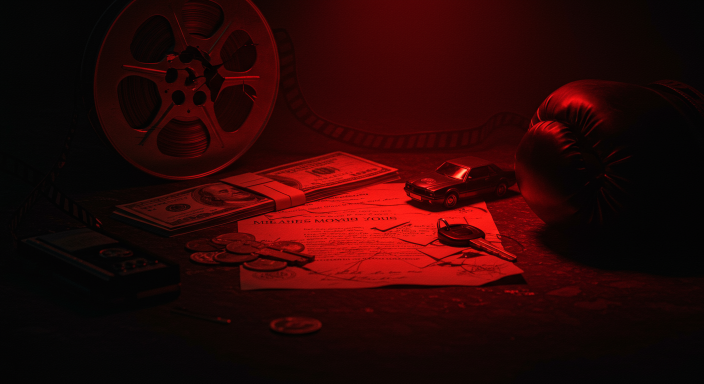 Ilustración simbólica de un crimen pasional en Estados Unidos, ligado a Abandono, Dinero y Amigos cercanos.