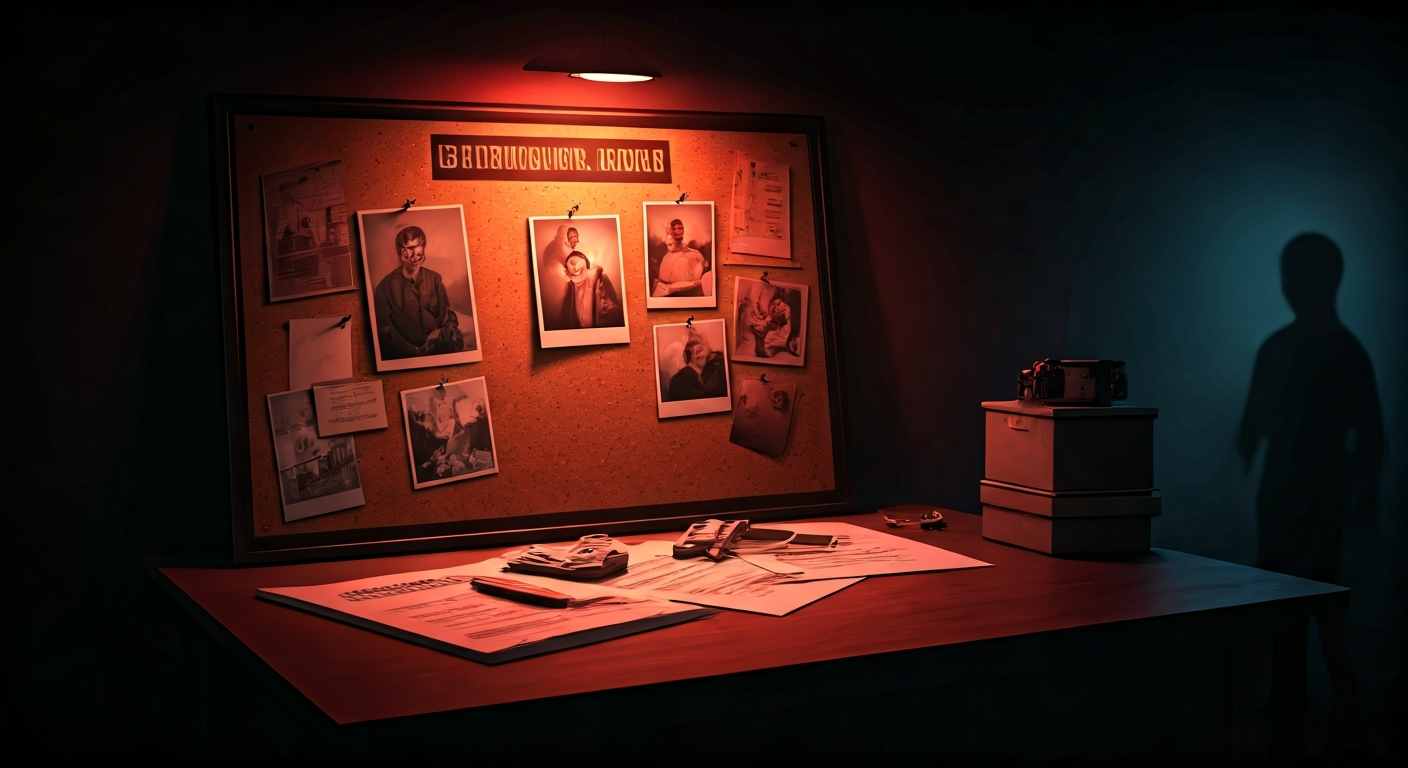 Ilustración noir sobre la investigación y consecuencias del caso en Estados Unidos, con señales de Dinero, Poder.