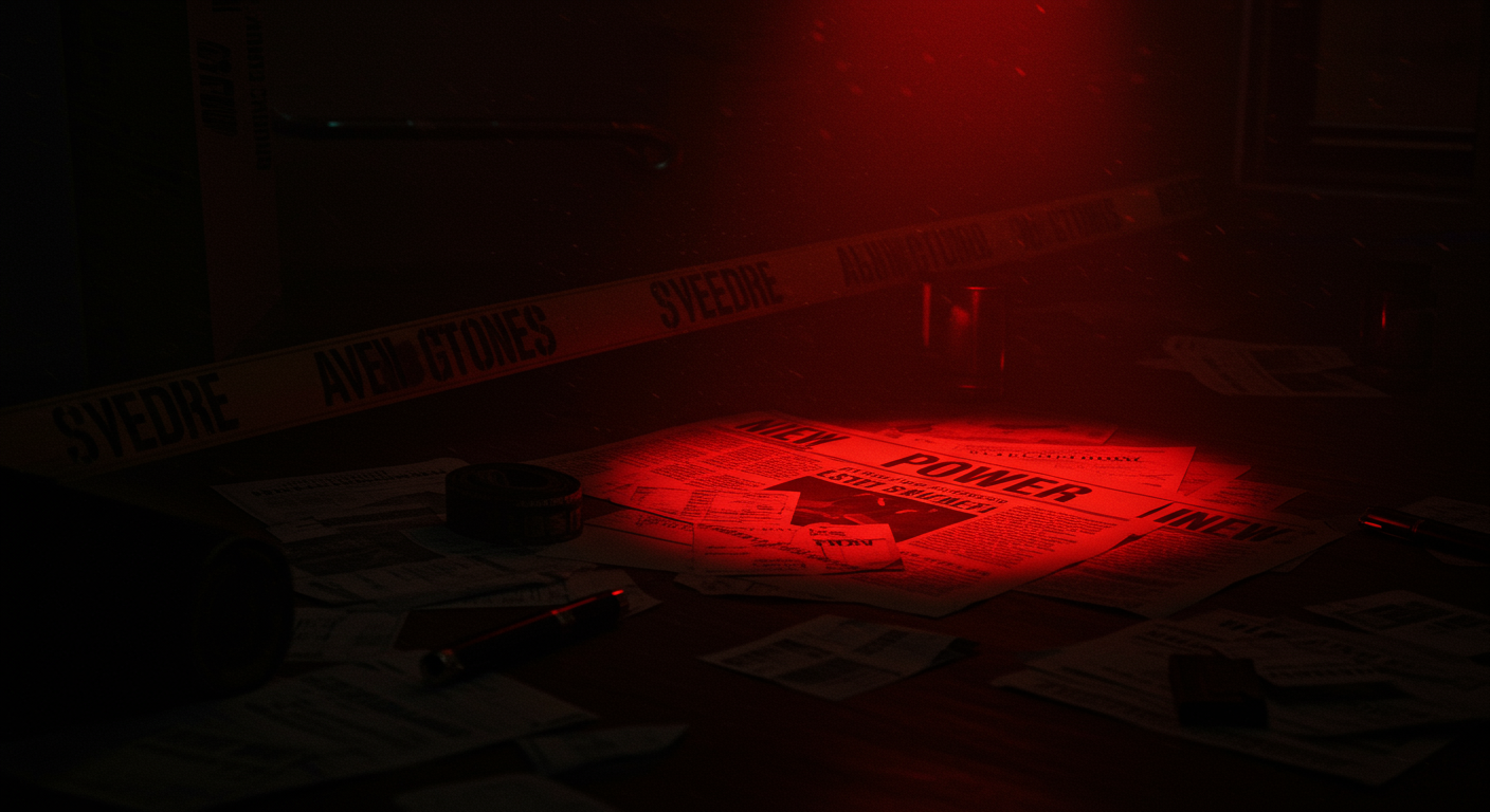 Ilustración noir sobre la investigación y consecuencias del caso en Estados Unidos, con señales de Poder.