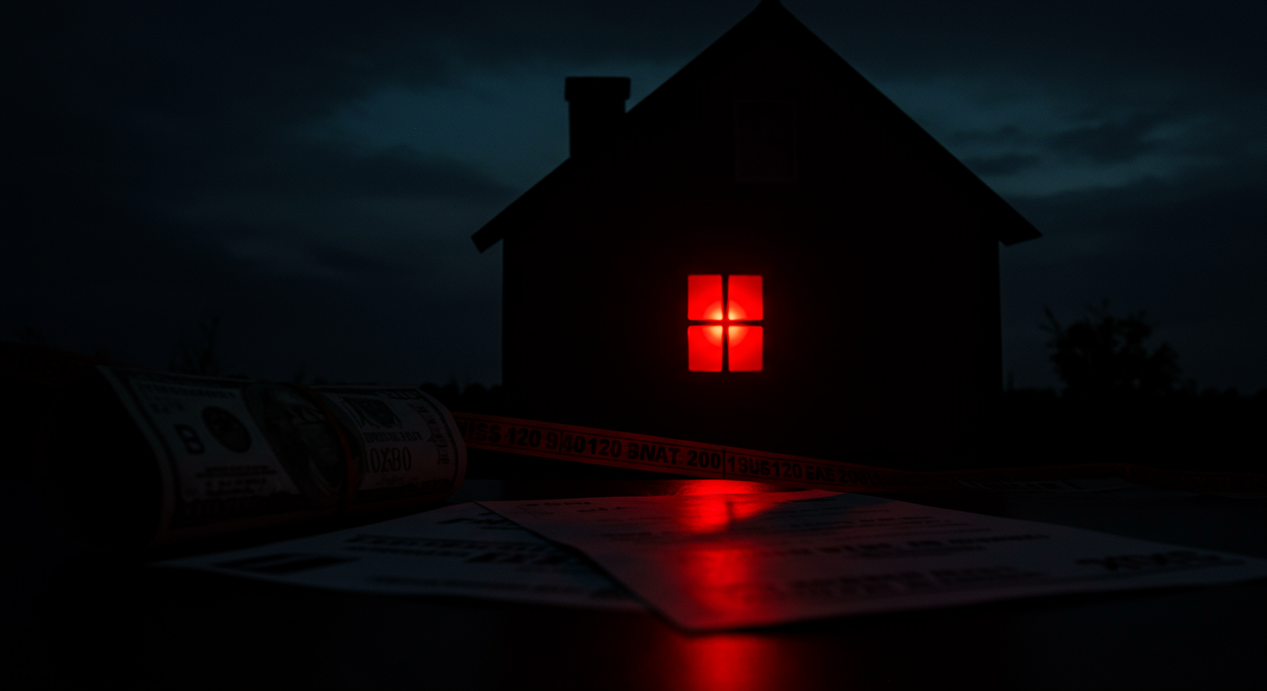 Ilustración simbólica de un crimen pasional en México, ligado a Dinero, Poder y relaciones cercanas.