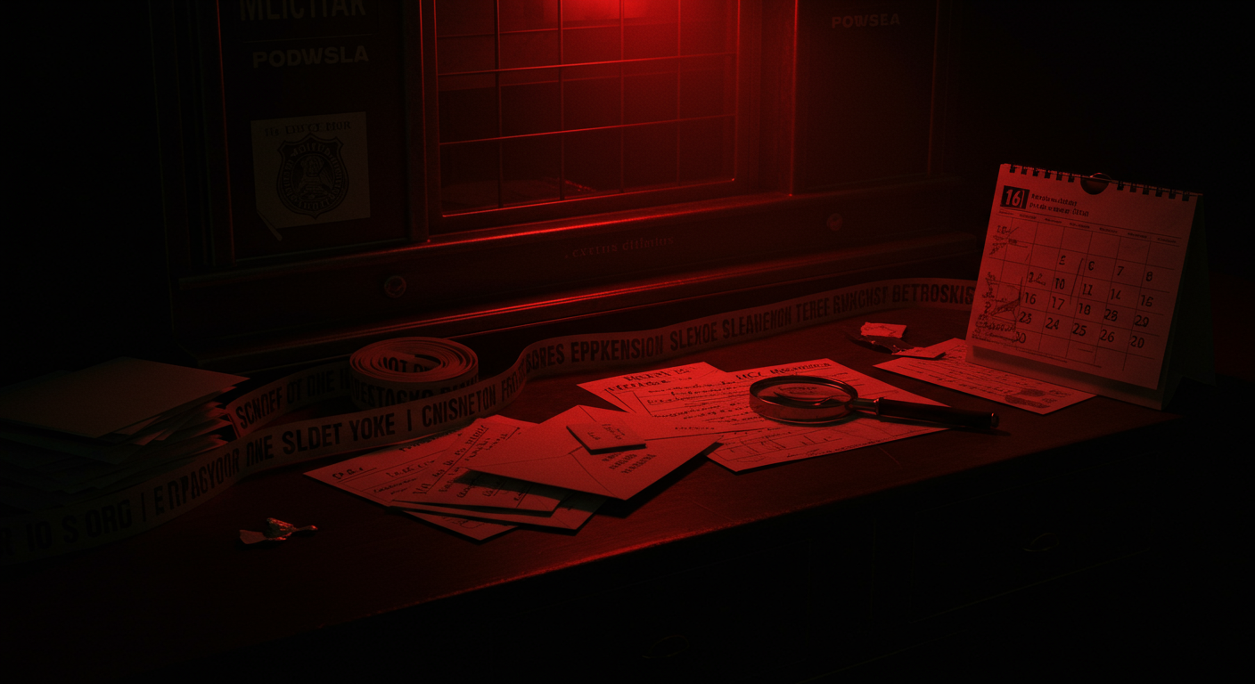 Ilustración noir sobre la investigación y consecuencias del caso en México, con señales de Poder.