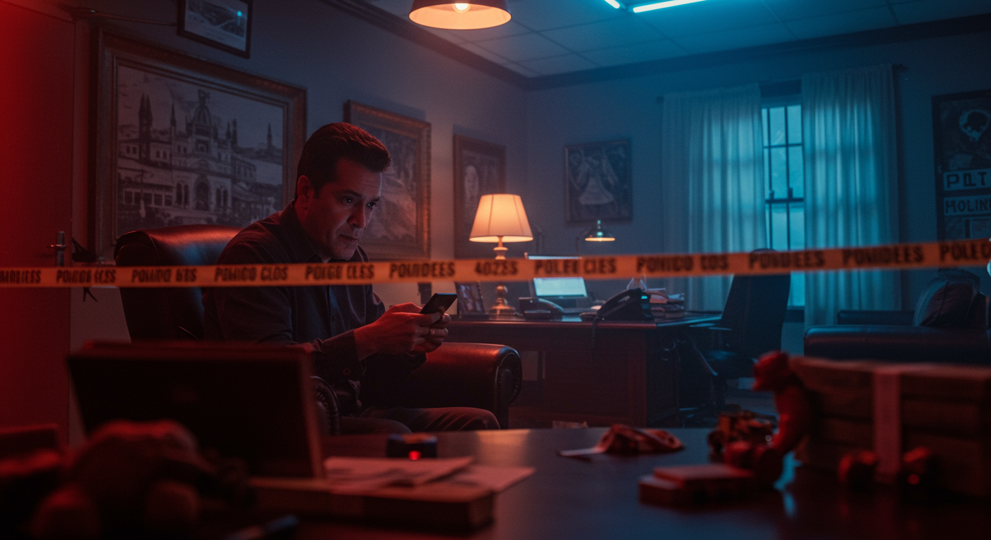 Escena fotorealista del contexto íntimo del caso en Puerto Rico, con señales de Poder y Esposos, Padres e Hijos.