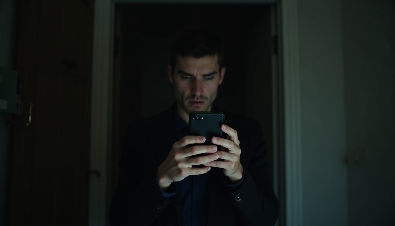 Escena fotorealista del contexto íntimo del caso en España, con señales de Control, Manipulación y Esposos, Padres e hijos.