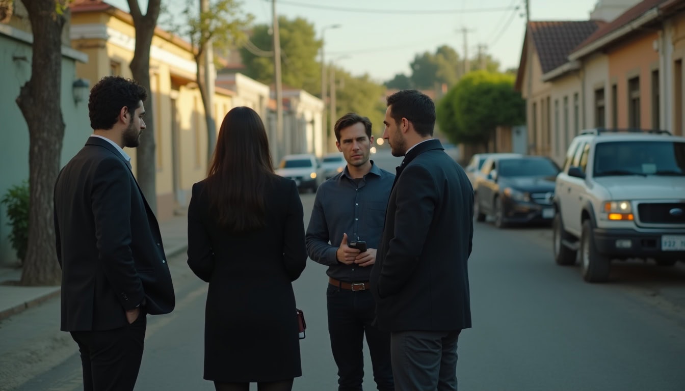 Escena fotorealista del contexto íntimo del caso en Argentina, con señales de Dinero y Padres e hijos, Hermanos.