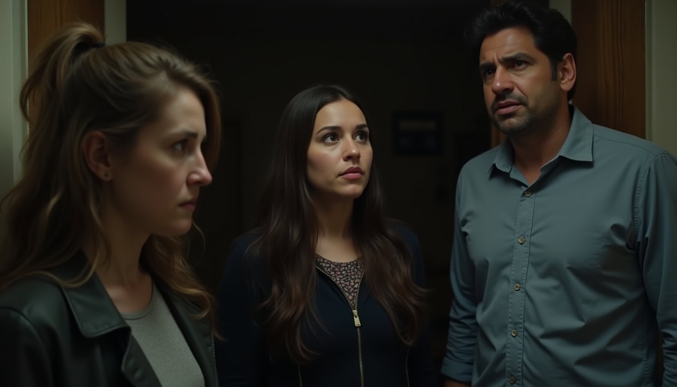 Escena fotorealista del contexto íntimo del caso en Estados Unidos, con señales de un conflicto y Padres e hijos, Hermanos.