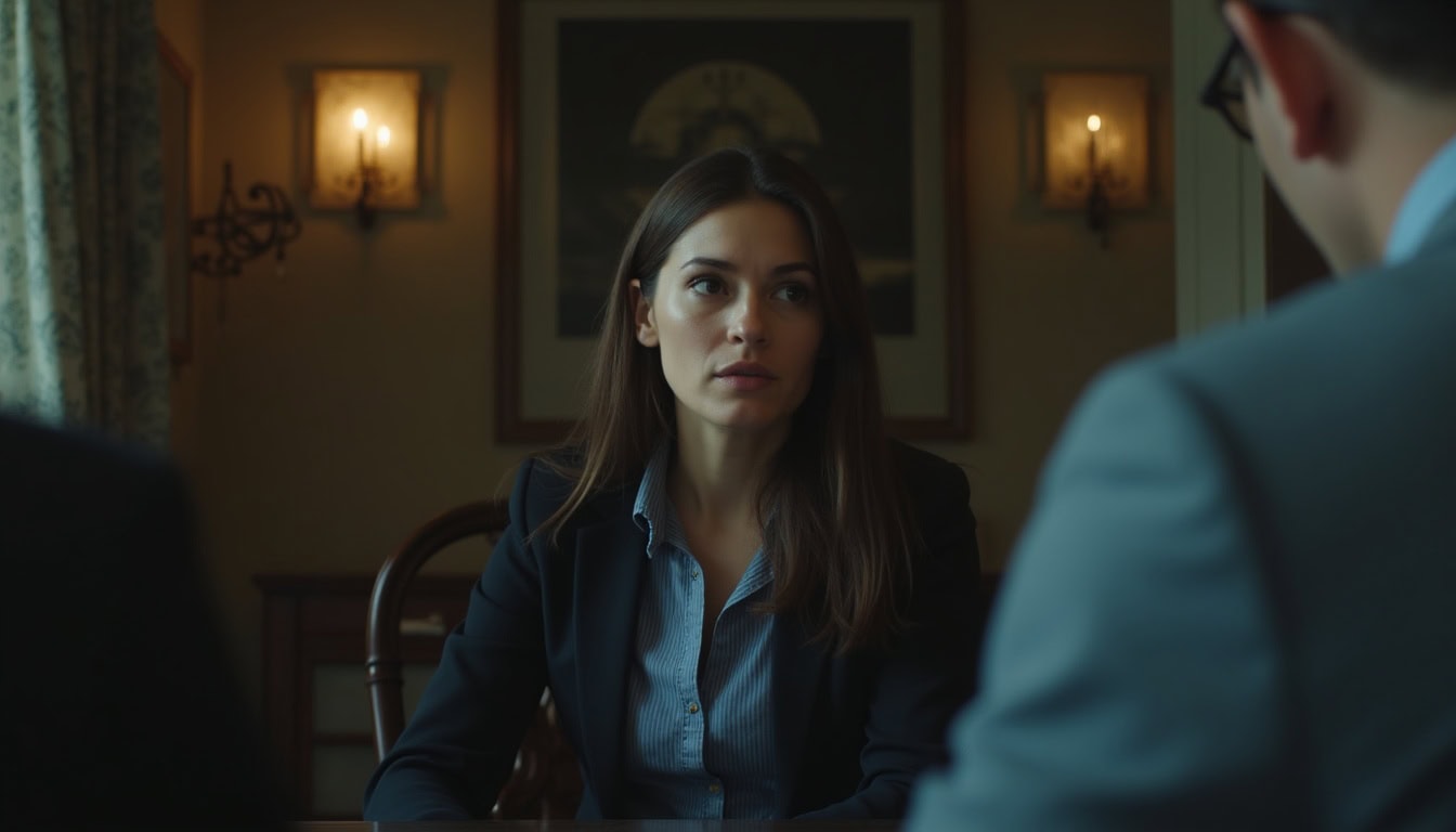 Escena fotorealista del contexto íntimo del caso en Estados Unidos, con señales de un conflicto y Novios, Padres e hijos.