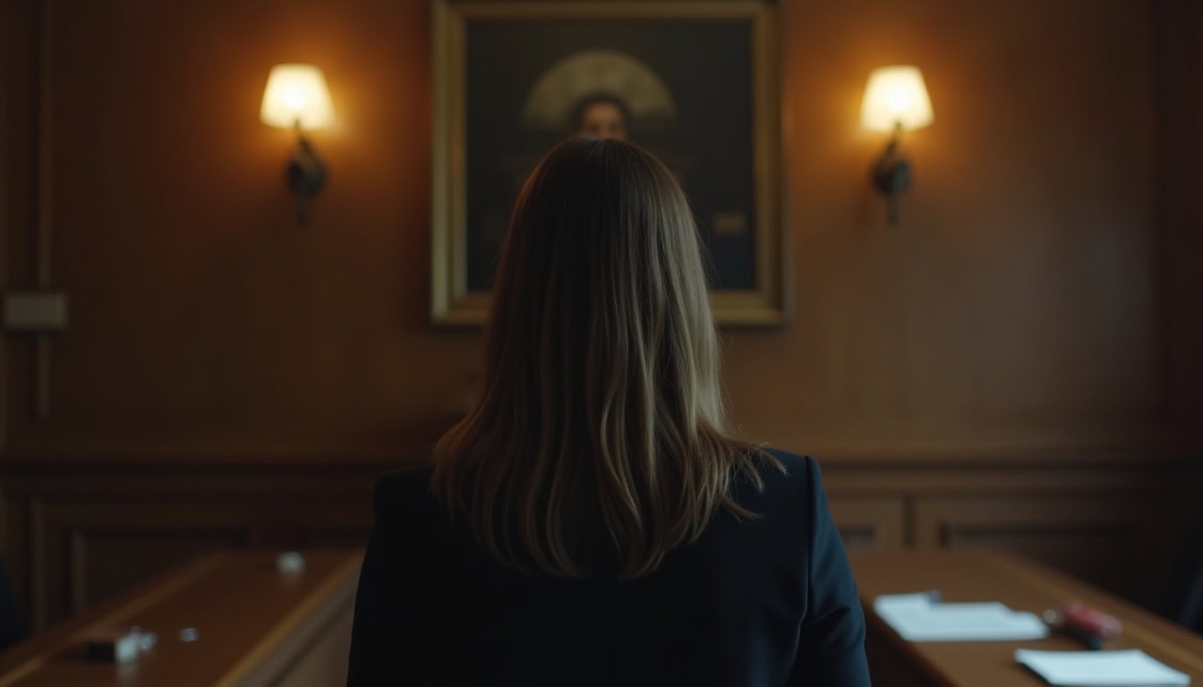 Escena fotorealista de investigación y consecuencias del caso en Estados Unidos, con pistas ligadas a un conflicto.