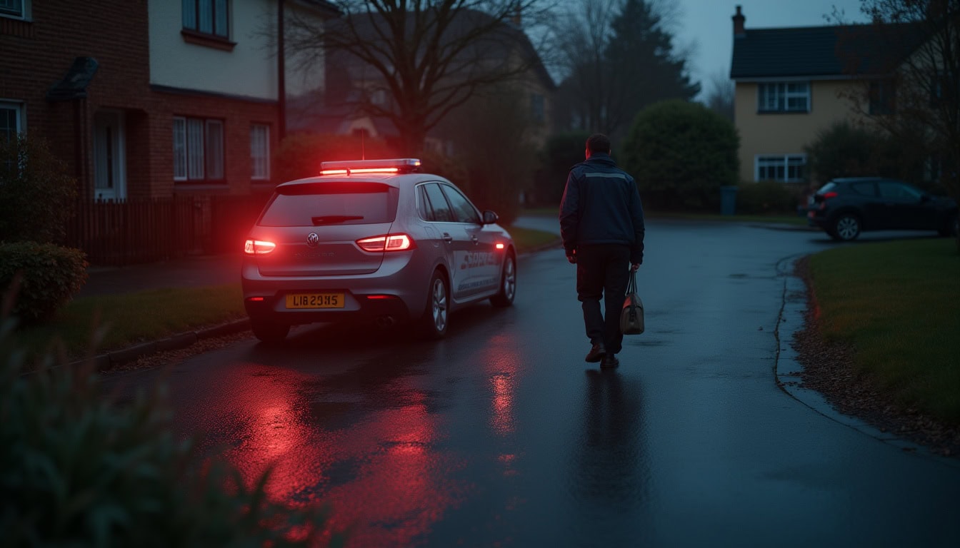 Escena fotorealista de investigación y consecuencias del caso en Estados Unidos, con pistas ligadas a un conflicto.