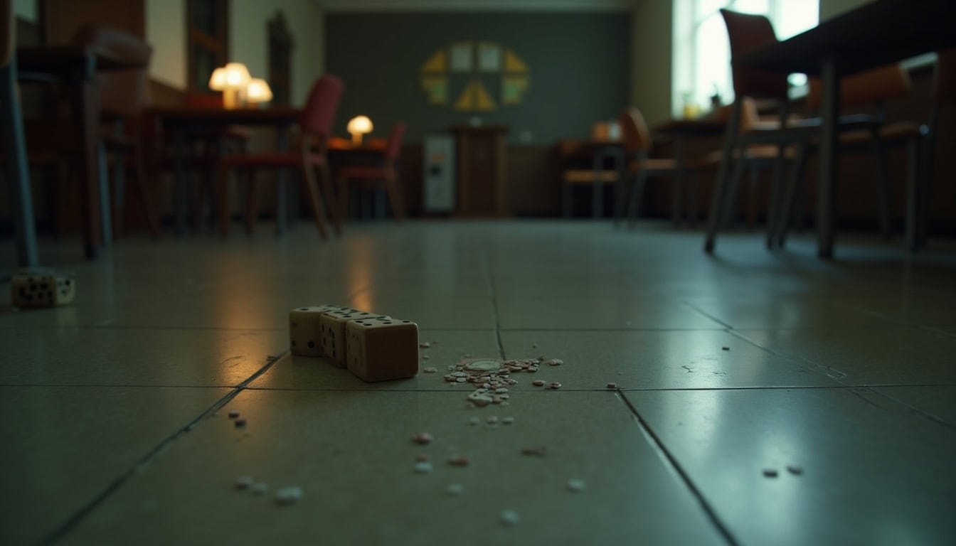 Escena fotorealista del contexto íntimo del caso en República Dominicana, con señales de Dinero, Poder y Amigos cercanos.